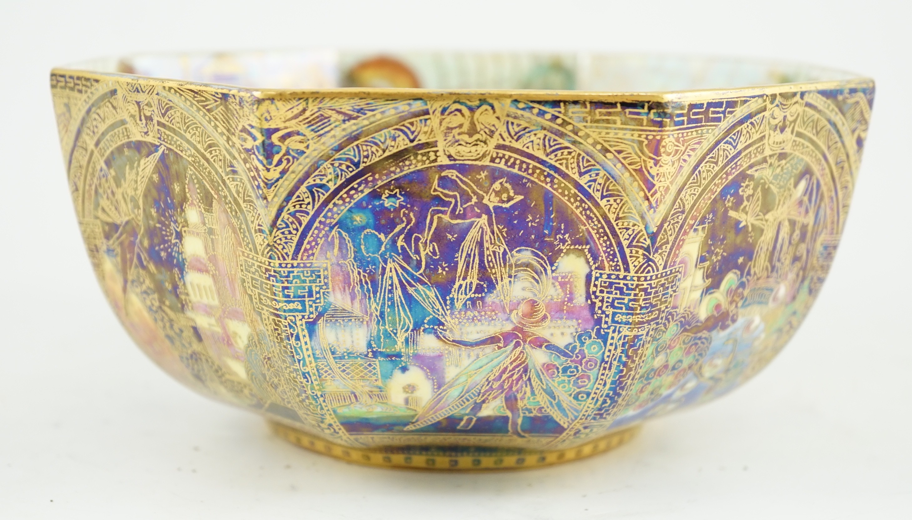 A Wedgwood Fairyland lustre octagonal bowl, designed by Daisy Makeig-Jones, pattern Z4968, 18cm wide